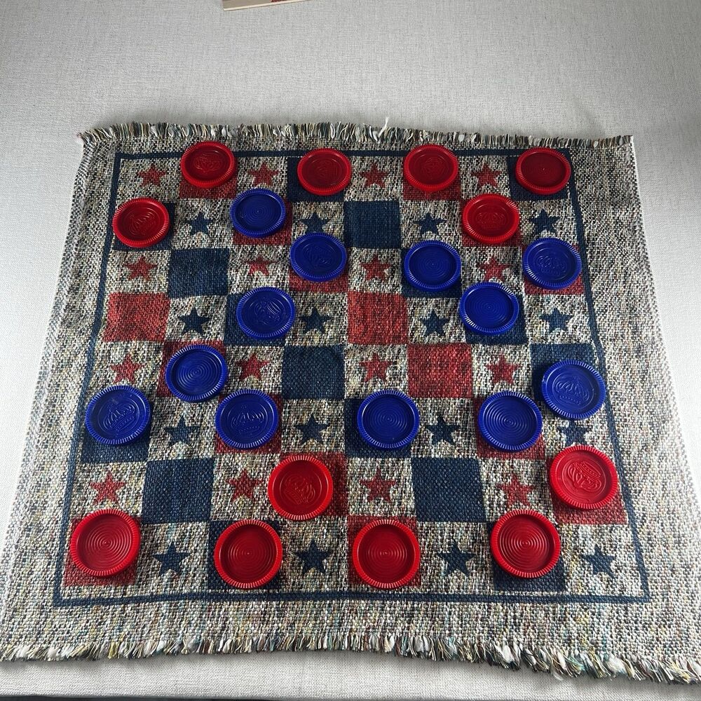 Patriotic Woven Dual Game Board Checkers & Tic Tac Toe Americana Decor
